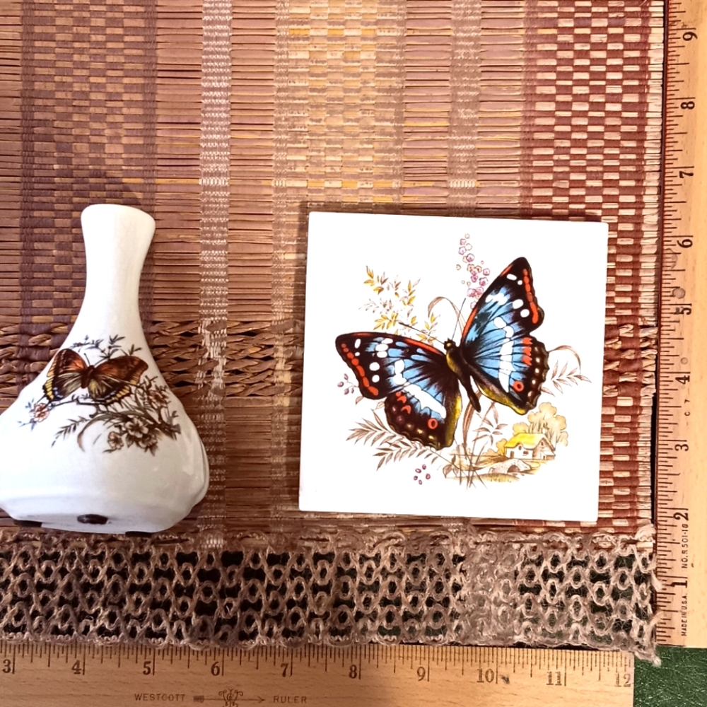 Vintage Butterfly Vase and Tile Set